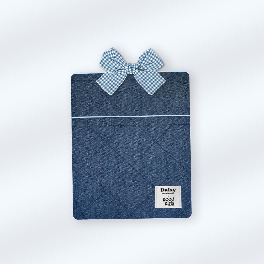 Blue Denim eReader Case with Gingham Bow Closure, Kindle Sleeve Case, Kobo Sleeve Case, Cute Book Lover Gift, Cute Kindle / Kobo Accessory