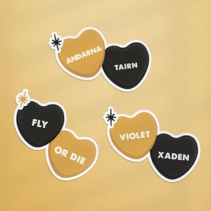 Sticker Fly or Die, sticker vierde vleugel, sticker Violet en Xaden, sticker Andarna en Tairn, sticker Fantasy voor Kindle, sticker Onyx Storm