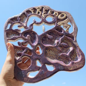 Handmade wall art.Ceramic with natural stone,Unique design gift.Ceramic tree of life with a Amethyst,special and unique gift idea.