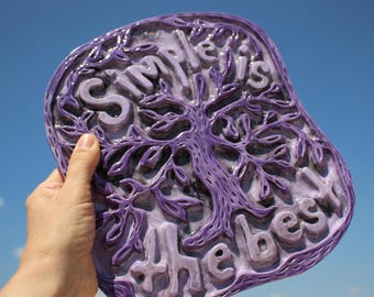 Handmade Ceramic Tree of Life Wall Art, Glazed Purple Decor