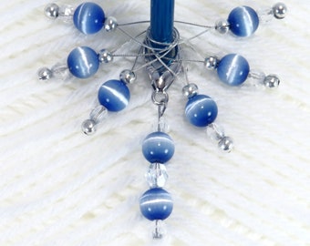 Handmade Blue Bead Stitch Markers With Crystal Beads, Blue Progress Keeper, Knitting Accessories, Crochet Tools, Knitting Supplies