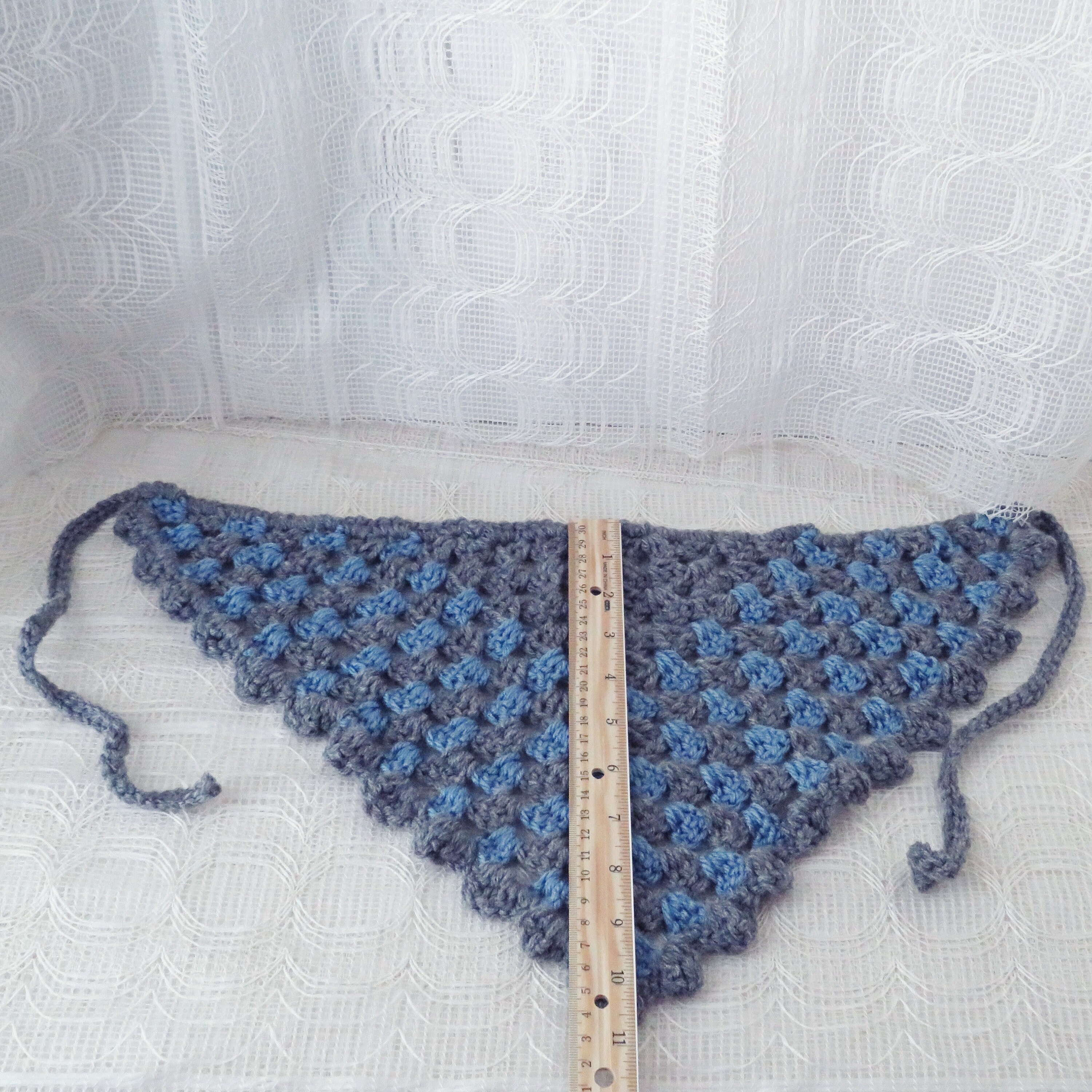 Hand Made Crochet Blue-Gray Silver Lurex Bandana/Neck Scarf/Rustic Boho Style Handmade Crocheted Gray and Blue Bandana, Boho Style Head  main image 4