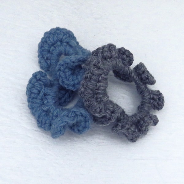 Set of 2 Handmade Crocheted Blue and Gray Scrunchies, Hair Accessories, Pony Tail Holders, T-Shirt Ties, Mom Bun Holder