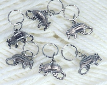 Handmade Silver Toned Armadillo Stitch Markers, Armadillo Lover Gift, Armadillo Stitch Counters, Knitting Supplies and Tools, Crochet Tools