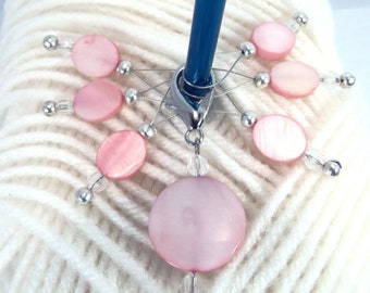 Handmade Pink Shell Stitch Markers and Progress Keeper / Knitting Tools / Knitting Supplies / Gift For Knitter / Stitch Counters