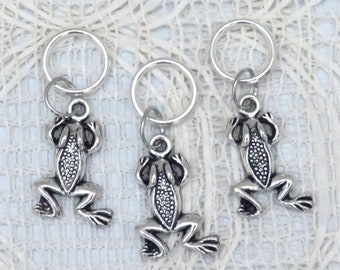 Handmade Silver Toned Frog Stitch Markers and Progress Keeper, Frog Knitting Accessories, Knitting Tools, Crochet Supplies, Knitter Gift