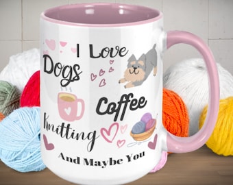Knitting Lover Ceramic Coffee Mug / Dog Lover Mug / Coffee Lover Mug / Tea Mug / Gift for Knitter / Coco Mug