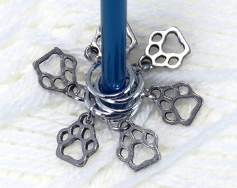 Handmade Silver Toned Paw Print Stitch Markers, Gift For Knitters, Knitting Supplies, Pet Lover Knitting Tools, Crochet Gift