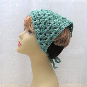 Green Crocheted Boho Style Bandana for Women, Festival Wear, Hippie Style Bandana, Hair Accessory, Hair Band, Hair Covering