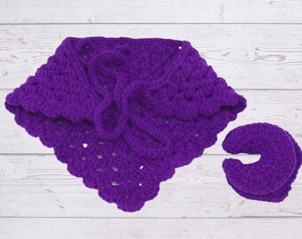 Purple Handmade Crochet Bandana and Scrunchie / Purple Head Scarf / Violet Crochet Hair Bandana / Purple Pony Tail Holder / Gift For Her