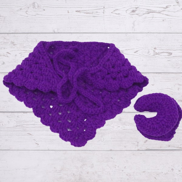 Purple Handmade Crochet Bandana and Scrunchie / Purple Head Scarf / Violet Crochet Hair Bandana / Purple Pony Tail Holder / Gift For Her