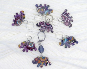 Handmade Purple Elephant Stitch Markers and Progress Keeper, Knitting Accessories, Crochet Gift, Crochet Tool, Knitting Supplies