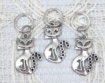 Handmade Silver Toned Cat Stitch Markers or Progress Keeper, Stitch Counters, Progress Keeper, Crochet Tools, Knitting Supplies,