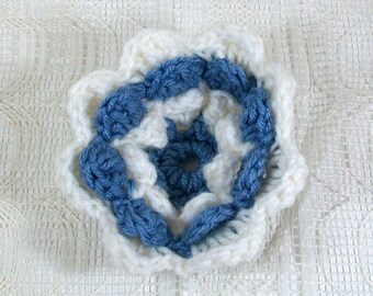 Crochet Flower / Blue Flower / Flower Brooch / Crochet Accessory / Crochet Embellishment / Crochet Applique / Crochet Flower for Hat