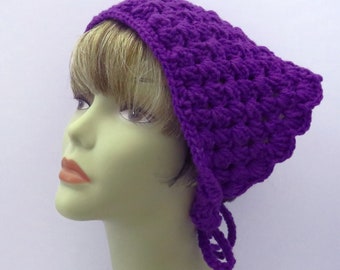 Purple Handmade Crochet Bandana, Purple Head Scarf, Violet Hair Bandana, Purple Hair Band, Gift For Her, Hair Accessory, Festival Bandana