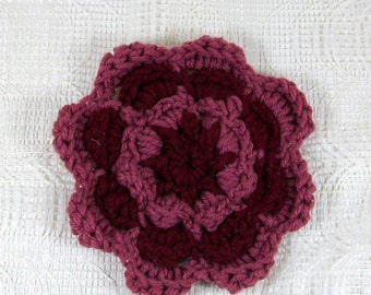 Maroon Flower / Burgundy Flower / Crochet Flower / Flower Brooch / Mauve Flower / Flower Embellishment / Crochet Accessory