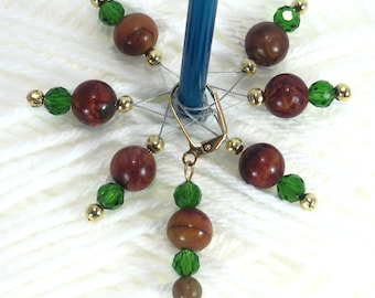Handmade Brown and Green Stitch Marker Set With Progress Keeper, Crochet Supplies, Knitting Tools, Knitting Accessories, Knitting Notions
