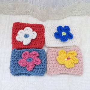 Crocheted Cup Cozies with Flower, Can Sleeve, Drink Sleeve, Beverage Holder for Tumblers