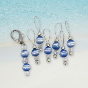 Marcadores de punto de cuentas azules hechos a mano con cuentas de cristal, marcador de progreso azul, accesorios de tejido, herramientas de crochet, suministros de tejido