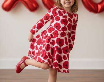 Girls Red Poppy Flower Twirl Dress: In-House Design (Made To Order)