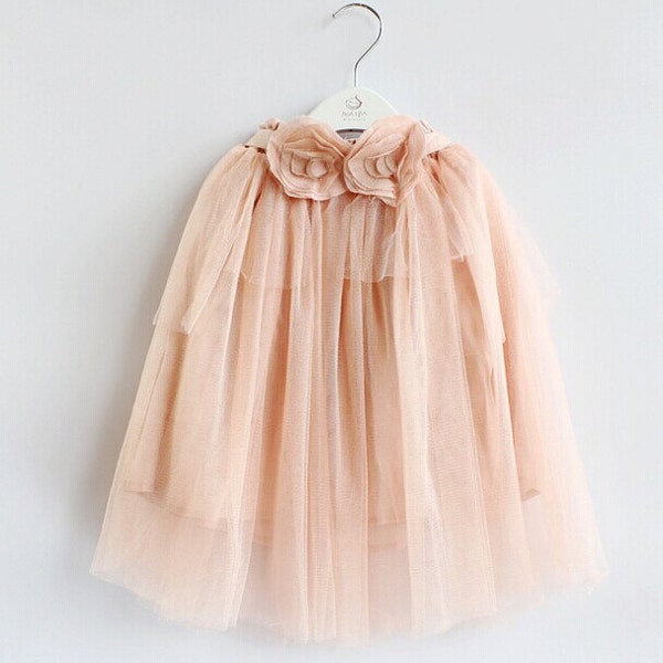 Girls Tulle Long Skirt, ballerina skirt, ballet girl clothing, With Matching Flower Sash