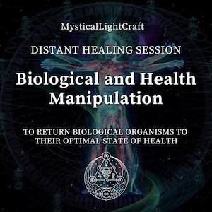 Puede incluir: Una ilustración digital de un cuerpo humano con un símbolo geométrico superpuesto. El texto dice "MysticalLightCraft Sesión de sanación a distancia Manipulación biológica y de la salud Para devolver los organismos biológicos a su estado óptimo de salud".