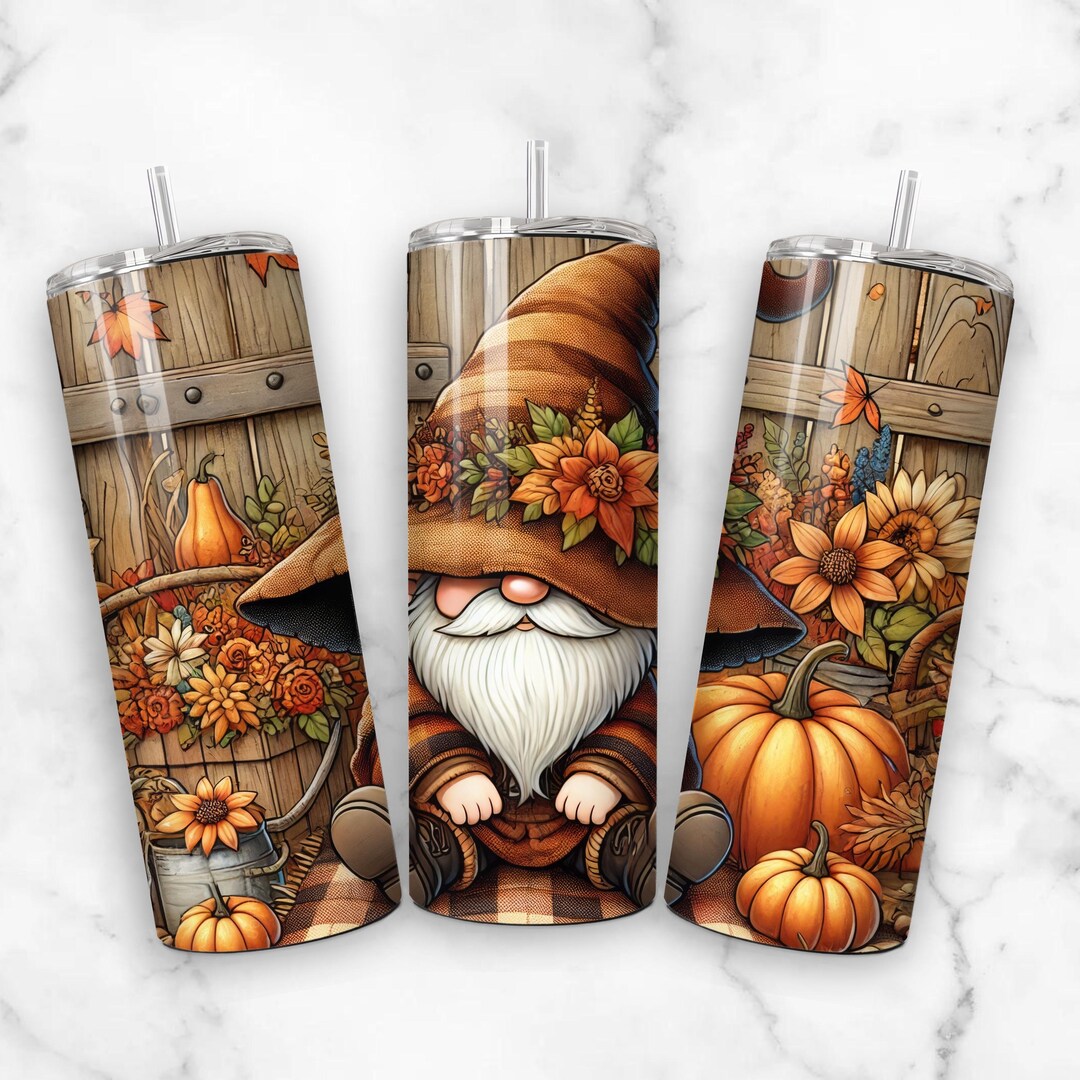 Fall Gnome Seamless Tumbler Wrap PNG Autumn Rustic 20 Oz Skinny ...