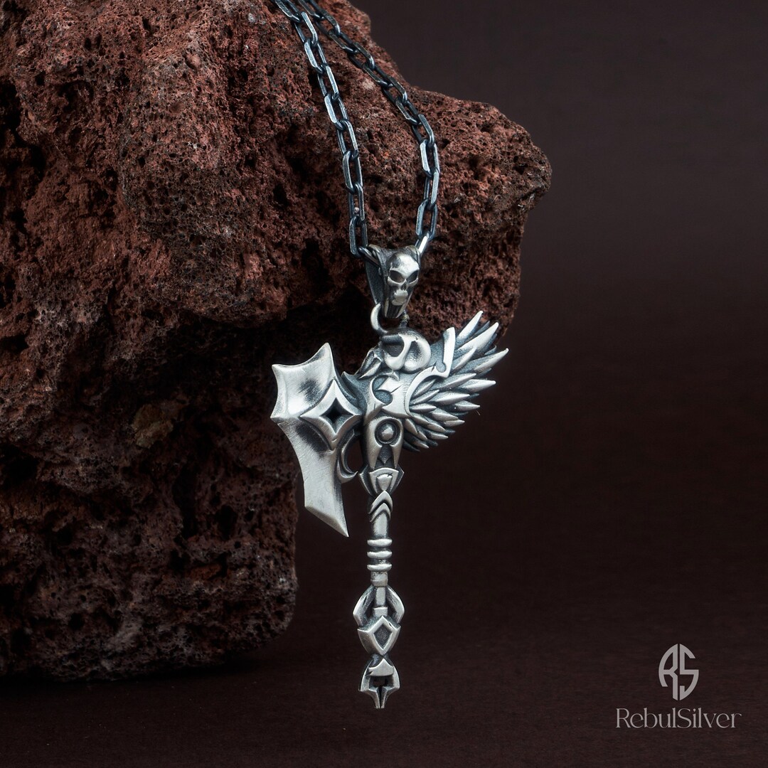 Mens Norse Viking Helmet Axe Rune Pendant Necklace Stainless Steel Amulet Chain