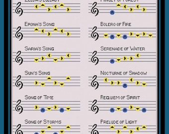 Zelda Ocarina of Time Songs Cross Stitch Pattern (PDF)