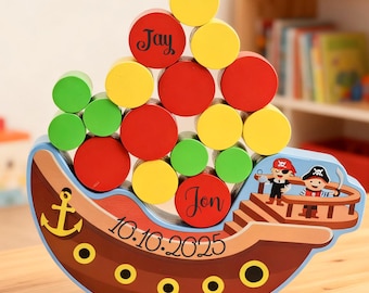 Engraving Name Stacked Toys, Custom Balance Toys, Personalized Baptism Gift for Boys & Girls, Christmas Gifts for Kids, Noah’s Ark Toy