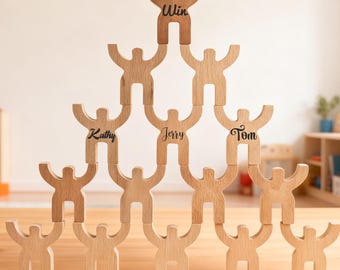 Wooden Handmade Stacking Toy, Personalized Baptism Gift, Engraving Name Balance Toys, Montessori Toy, Christmas Gift for Boys & Girls