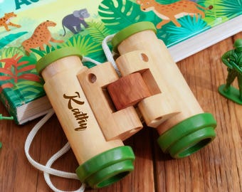 Custom Name Wooden Binoculars Toy, Personalized Montessori Toy, Children Christening Gifts, Boys Adventure Toys, Christmas Gift for Kids