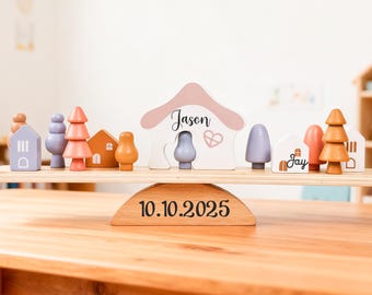 Custom Name Wooden Stacking Toy, Montessori Wooden Balance Toy, Personalized Baptism Gift for Boys & Girls, Christmas Gift for Kids