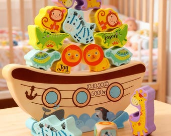 Custom Name Wooden Stacking Toy,Personalized Montessori Toy,Christmas gifts for Kids,Montessori Toy,Noah’s Ark Toy,Baptism Gift for Kids