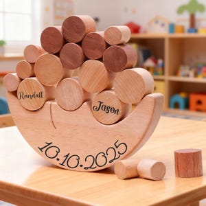 Personalized Moon Balance-Stacking Toy, Engraving Name Balance Toys, Baptism Gift for Boys & Girls, Noah’s Ark Toy, Christmas gifts for Kids