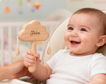 Custom Handmade Wooden Rattle Drum, Engraved name Sensory Toys for Baby, Montessori Baby Musical Instrument, Nephew Gifts, Christening Gifts