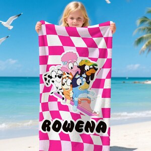 Custom Name Puppy Towel for Kids | Soft Blue Cartoon Towel | Cute Gift for Toddlers, Boys & Girls | Beach, Pool or Bath | Birthday Present