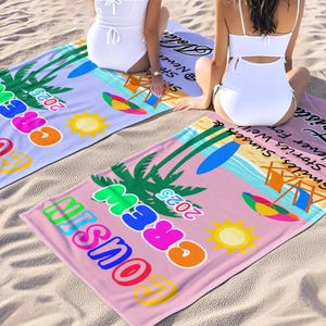 Cousin Crew Beach Towel, Personalized Pool Towel for Family Reunion, Matching Custom Cousin Vacation Gift, Summer Beach Trip Towels