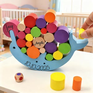 Engraving Name Stacked Toys, Custom Balance Toys, Montessori Educational Wooden Toy, Baptism Gift for Boys & Girls, Christmas gifts for Kids