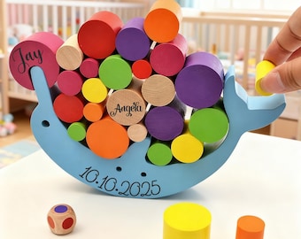 Engraving Name Stacked Toys, Custom Balance Toys, Montessori Educational Wooden Toy, Baptism Gift for Boys & Girls, Christmas gifts for Kids