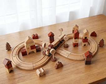 Wooden Train & Track Toy Set, Gift for Kids
