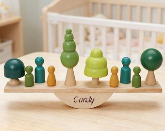 Custom Name Wooden Stacking Toy, Personalized Montessori Toy, Baptism Gift for Kids, Wooden Balancing Game, Birthday Gift for Boys & Girls