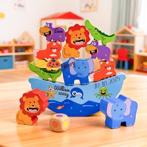 Juego de apilamiento con nombres personalizados para niños, juguete apilable personalizado hecho a mano, juguete Montessori, regalo de bautismo para niños y niñas, regalos de Navidad para niños.
