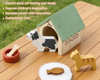 Wooden Pet Play Scene Toy, Personalized Engraved Name Toys, First Birthday Gift for Kids, Christening Gift, Montessori Educational Toys