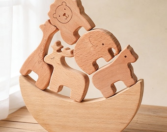 Montessori Wooden Stacking Toy, Baptism Gift for Kids