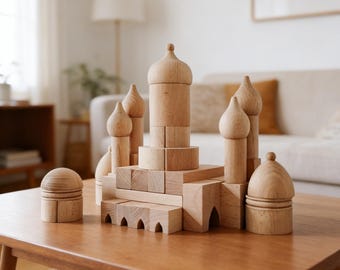 Classical Castle Wooden Blocks, 55 Pieces Montessori Toys, Waldorf Toys