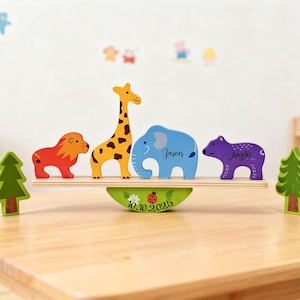 Custom Name Wooden Stacking Toy, Personalized Montessori Toy, Baptism Gift for Kids, Wooden Balancing Game, Christmas Gift for Boys & Girls