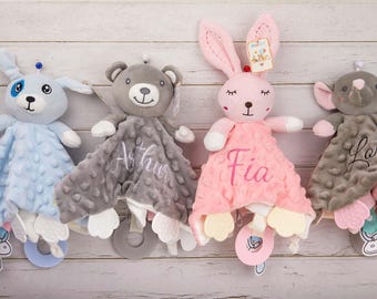 Personalized Security Blanket for Girls and Boys,Personalized Baby Name Comforter Blankets,Custom Baby Shower Gifts,Animal Baby Comforter