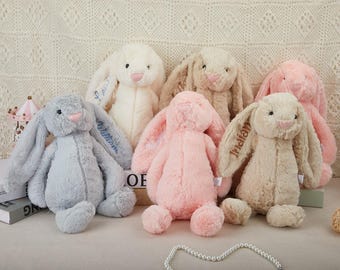 Personlig broderad kanin, personlig mjukisdjur för barn, utsökt present till babyshower, bröllop, födelsedagar och påsk