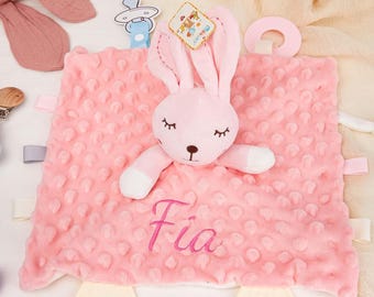 Personalized Animal Embroidered Baby Name Comforter,Rabbit Personalized Blanket,Embroidered Animal Blanket,aby Shower Gifts，Security Blanket
